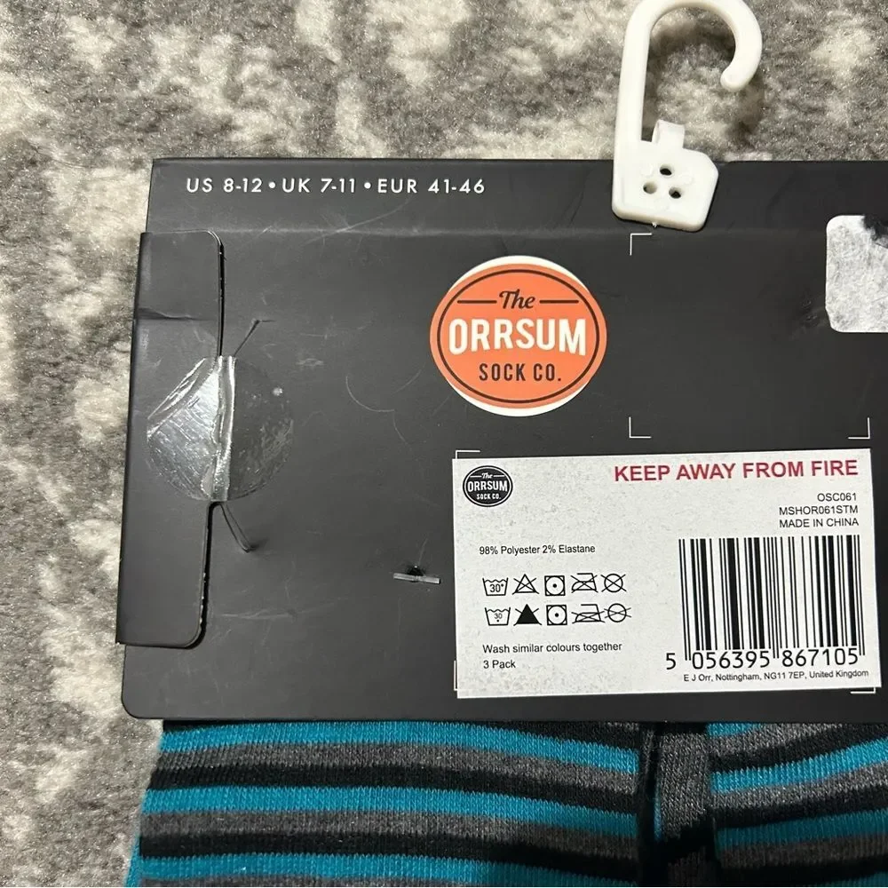 The Orrsum Sock Co. Halloween Teal Grey and Black Crew Socks 3 pack NEW 8-12